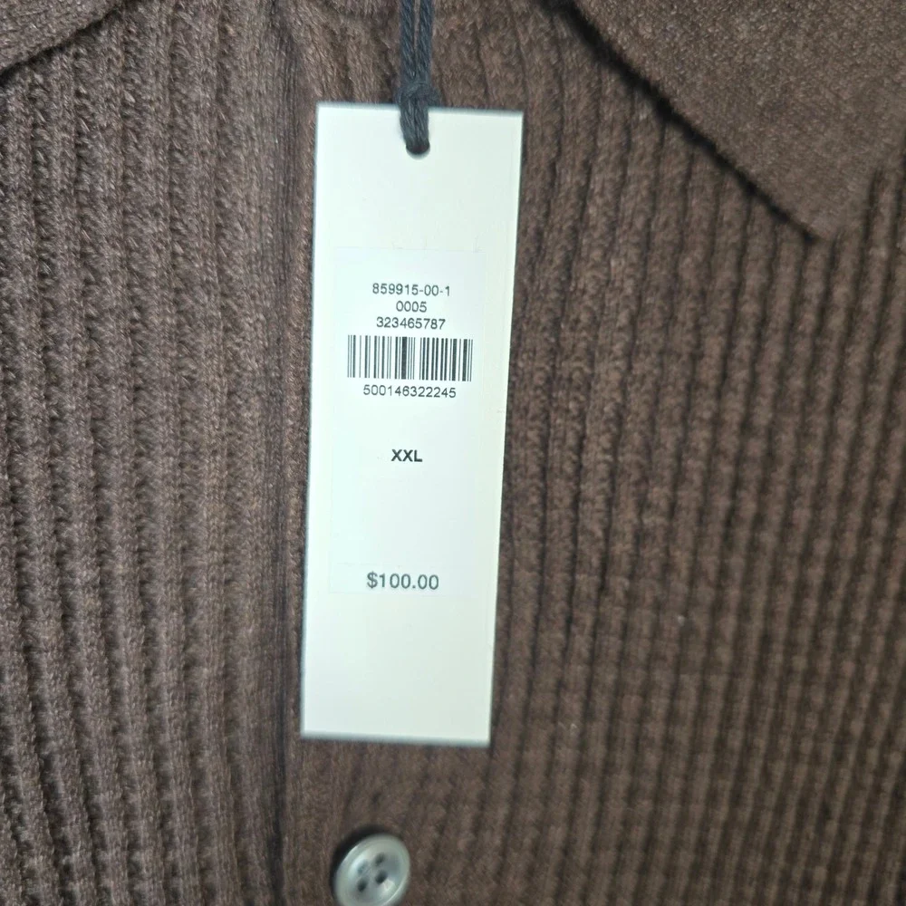 Banana Republic Mens XXL Brown Linen Cotton Ribbed Knit Polo Shirt Old Money